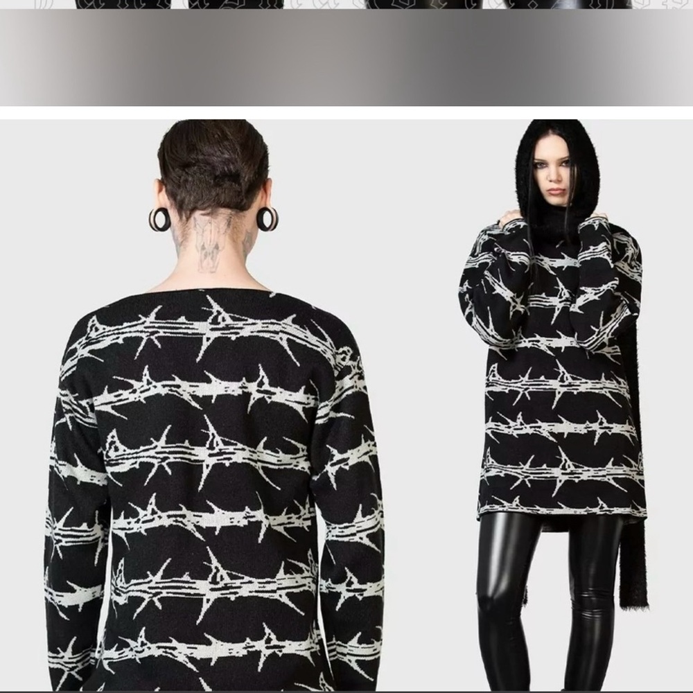 Gave Kaden Xmas - L BARB WIRE punk crew unisex sweater NEW NWT mens goth inked - Picture 7 of 9